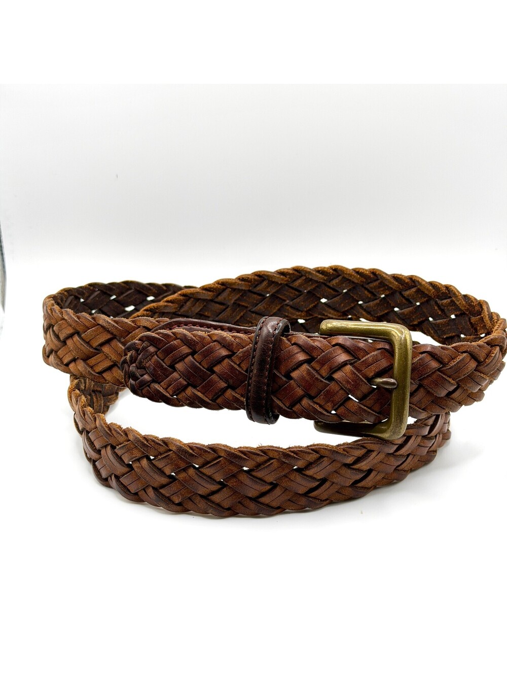 Vintage 90s Dark Brown Genuine Leather Woven Braided Belt